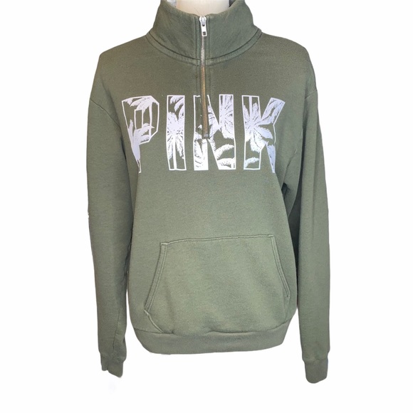 PINK Victoria's Secret Tops - PINK Victoria’s Secret Palm Leaf Logo Quarter Zip